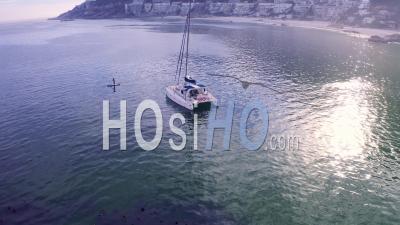 Yacht And Sup At Beach - Video Drone Footage