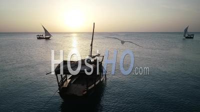 Fishing Boat At Sunset, Zanzibar, Tanzania - Video Drone Footage