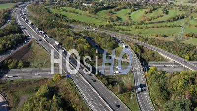 M25 And M11 Motorway Junction Filmed By Helicopter
