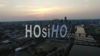 Aerial View Of Austin Skyline At Nightfall - Video Drone Footage