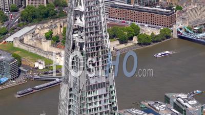 The Shard, River Thames And Tower Bridge, London Filmed By Helicopter
