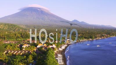 Coastal View Of Mount Agung - Video Drone Footage