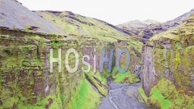 Aerial View Of The Majestic Deep Inspiring Canyon Of Stakkholtsgja Near Thorsmork, Iceland - Video Drone Footage