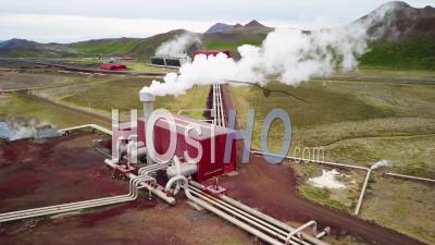 Drone View Over The Krafla Geothermal Power Plant In Iceland Where Clean Electricity Is Generated