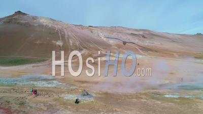 Aerial View Over Hverir Myvatn Geothermal Area In Iceland Reveals The Lakes Distant - Video Drone Footage