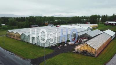 Drone View Of An Iceland Greenhouse Using Geothermal Hot Water To Grow Fruits And Vegetables