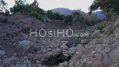 2018 - Aerial View Through The Debris Basin Mudslide Area During The Montecito Flood Disaster - Video Drone Footage