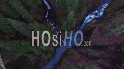 Aerial View Of A Steel Suspension Bridge Over The Skokomish River In Washington, Usa - Video Drone Footage