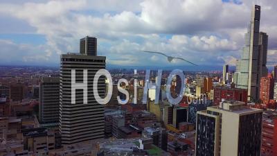 Aerial View Of Old Buildings, Modern Skyscrapers And Neighborhoods In Downtown Bogota, Colombia - Video Drone Footage