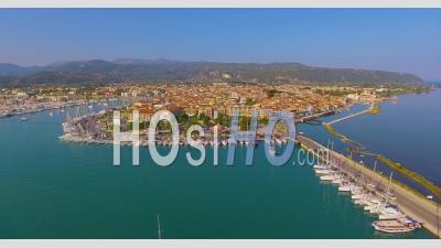 Aerial View Main City On Lefkada Island, Greece - Video Drone Footage