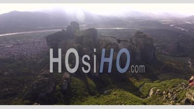 Aerial View Of The Rock Formations And Monasteries Of Meteora, Greece - Video Drone Footage
