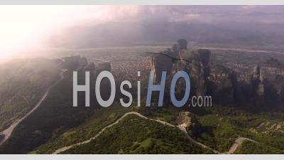 Aerial View Of The Rock Formations And Monasteries Of Meteora, Greece - Video Drone Footage