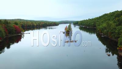 Aerial View Over An Island In The Middle Of A Lake In Maine, New Hampshire Or Vermont - Video Drone Footage