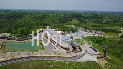 Aerial View Over A Replica Of Noah's Ark At The Ark Encounter Theme Park In Kentucky - Video Drone Footage