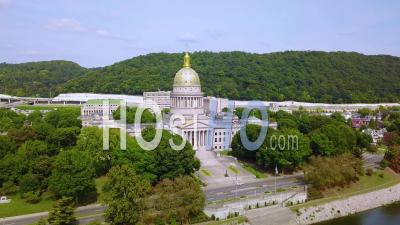 Aerial View Of The Capital Building In Charleston, West Virginia - Video Drone Footage