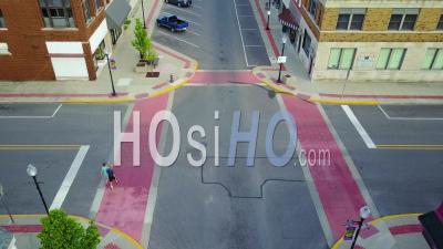 Aerial View Over A Main Street In Small Town Usa - Video Drone Footage