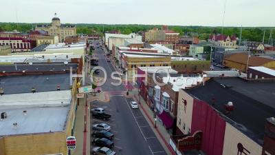 Aerial View Over A Main Street In Small Town Usa - Video Drone Footage