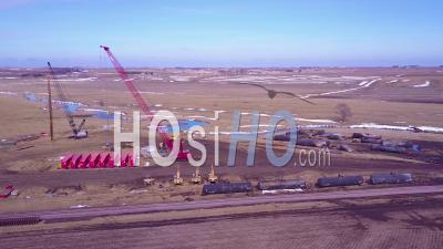 Aerial View Over The Cleanup Efforts After A Oil Tanker Train Derailment In Iowa - Video Drone Footage