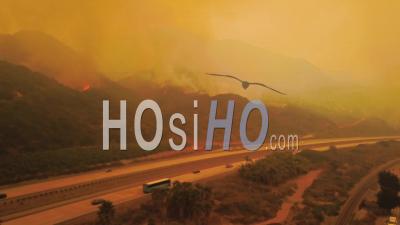 Aerial View Over The Huge Thomas Fire Burning In The Hills Of Ventura County Near The 101 Freeway - Video Drone Footage