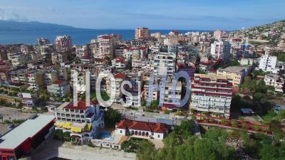Aerial View Of The Resort Town Of Sarande On The Coast Of Albania - Video Drone Footage