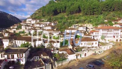 Aerial View Of Ancient Houses In Berat, Albania - Video Drone Footage