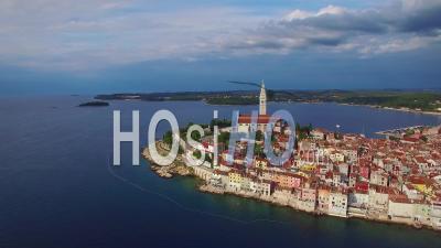 Aerial View Of The Town Of Rovinj In Croatia - Video Drone Footage