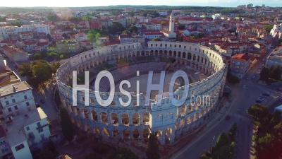 Aerial View Of The Roman Amphitheater In Pula, Croatia - Video Drone Footage