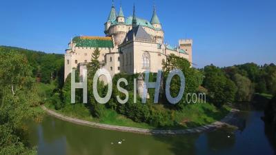 A Aerial View Of The Romantic Bojnice Castle In Slovakia - Video Drone Footage