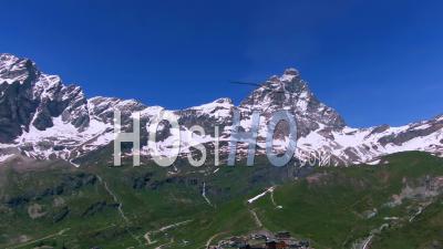 Mount Cervino (matterhorn) And Breuil Cervinia In The Italian Alps - Video Drone Footage