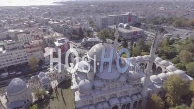 Aerial View Around Spires Of Mosque Reveals Bosphorus River And The City Of Istanbul Turkey Video Drone Footage