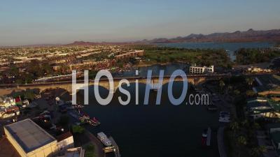Aerial View Over London Bridge In Lake Havasu, Arizona - Video Drone Footage