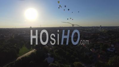 Flying With Hot Balloons Over Vilnius, View From A Drone