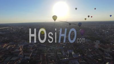 Flying With Hot Balloons Over Vilnius, View From A Drone