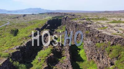 Aerial View Over The Mid Atlantic Ridge At Thingvellir Iceland - Video Drone Footage