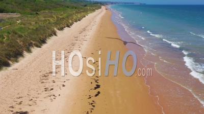 Aerial View Over Omaha Beach, Normandy, France, Site Of World War Two D-Day Allied Invasion - Video Drone Footage