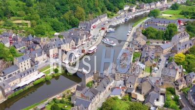 Aerial View Over The Pretty Town Of Dinan, France With Highway Bridge - Video Drone Footage