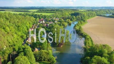 Aerial View Over The Seine River Valley Near Les Andelys, France - Video Drone Footage