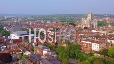 Aerial View Over The City Of Canterbury And Cathedral, Kent, United Kingdom, England - Video Drone Footage