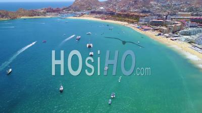 Aerial View Of Cabo San Lucas, Baja California, Mexico Hotels And Resorts Along Coast - Video Drone Footage