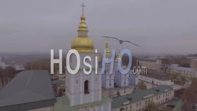 Aerial View Around A St. Michael's Gold Domed Monastery Russian Orthodox Style Church In Kiev, Ukraine - Video Drone Footage