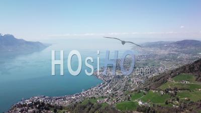 The Swiss Riviera Seen From High Altitude - Video Drone Footage