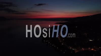 Lights Of Montreux On The Lake Geneva By Night - Video Drone Footage