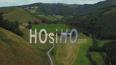 Aerial View, Basque Country, Aldudes Valley, The Village Of Urepel, France - Video Drone Footage