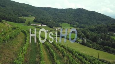 Aerial View Winery Of Etienne Brana Vineyard, Aoc Irouleguy, Saint-Jean-Pied-De-Port, France - Video Drone Footage