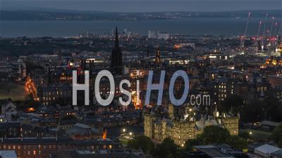 Aerial View Of Edinburgh At Night, Old Town, Scotland, United Kingdom - Video Drone Footage