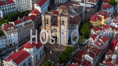Aerial View Of Lisbon, Lisboa, Lisbon Cathedral, Portugal - Video Drone Footage
