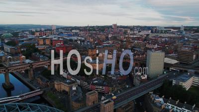Establishing Aerial View Of Newcastle Upon Tyne, Great Britain - Video Drone Footage