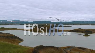 Volcanic Pseudo Craters In Lake Myvatn (north Iceland) - Video Drone Footage