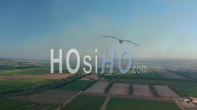 Forest Fire Smoke On The Surrounding Pond, Generac, Gard, France - Video Drone Footage