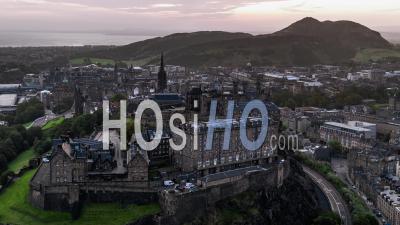 Establishing Aerial View Of Edinburgh, Edinburgh Castle, Scotland, United Kingdom - Video Drone Footage